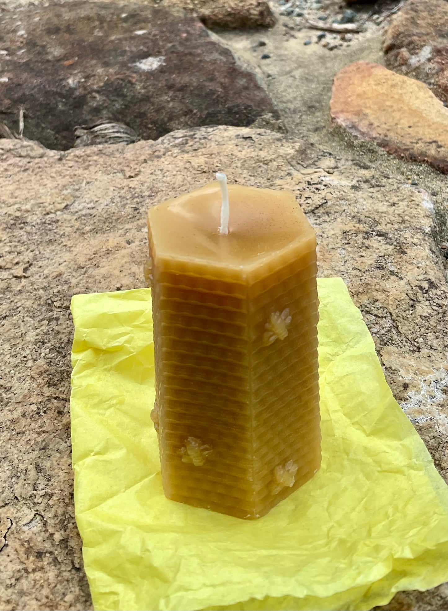 Beeswax Pillar Candle – Honeycomb Design