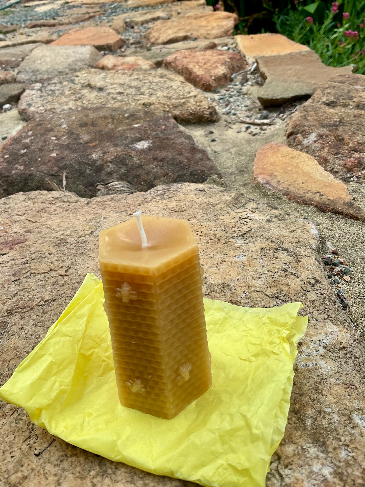 Beeswax Pillar Candle – Honeycomb Design