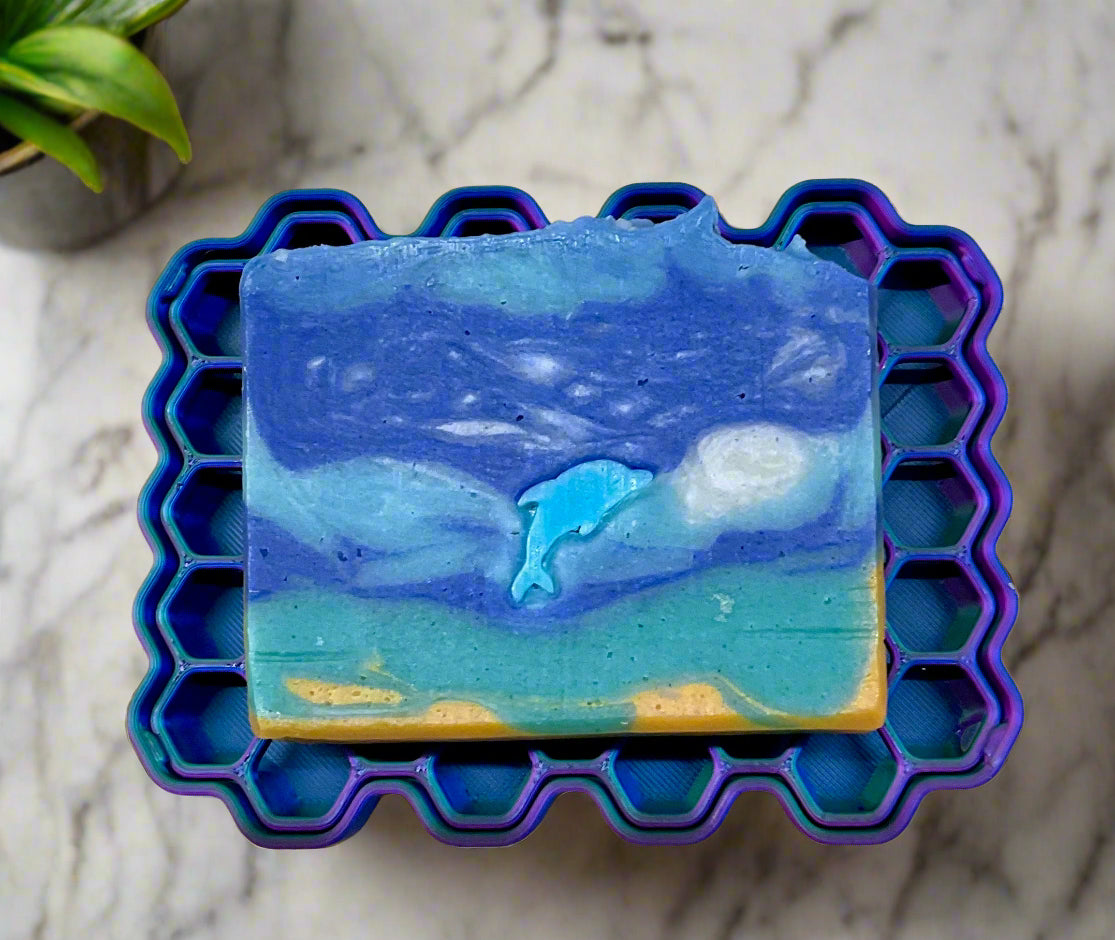 Fuchsia green blue rectangle soap dish for handmade soap