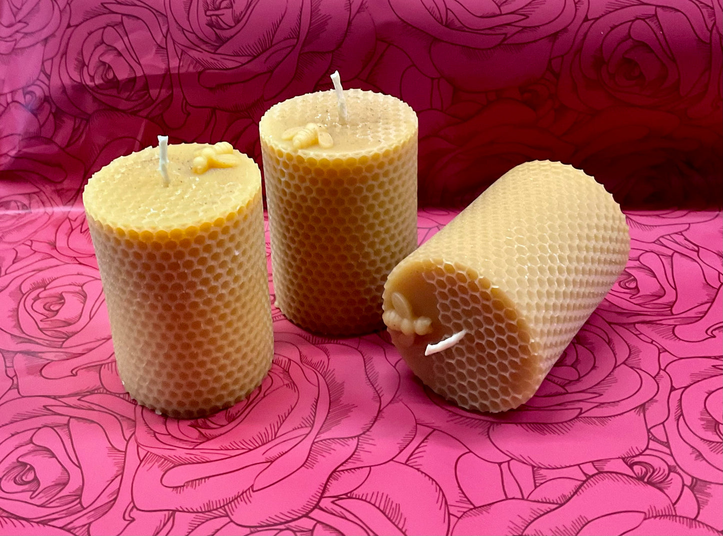 Beeswax Pillar Candle – Honeycomb Design