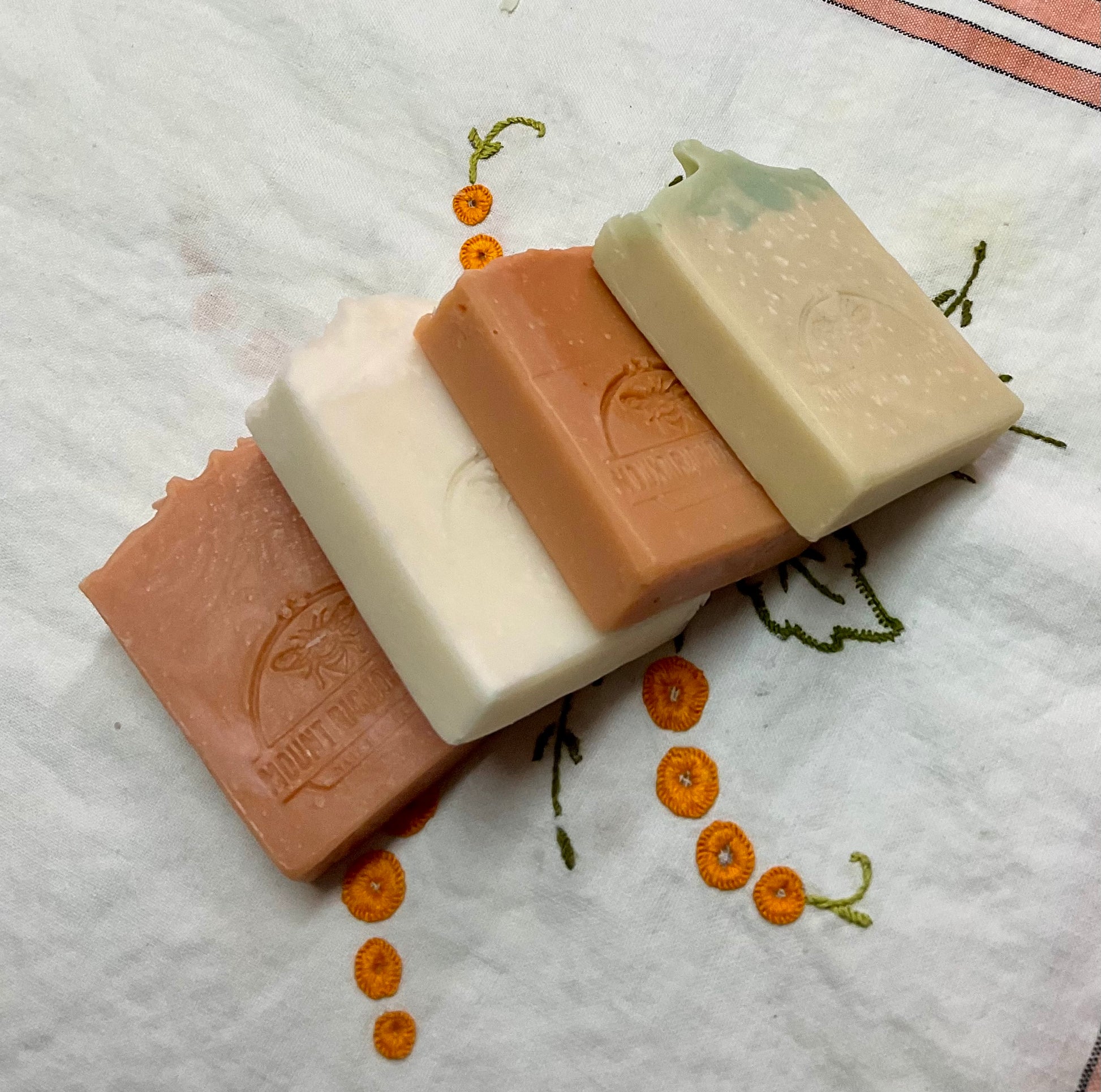 Cold process soap bars made with grass-fed tallow and clays