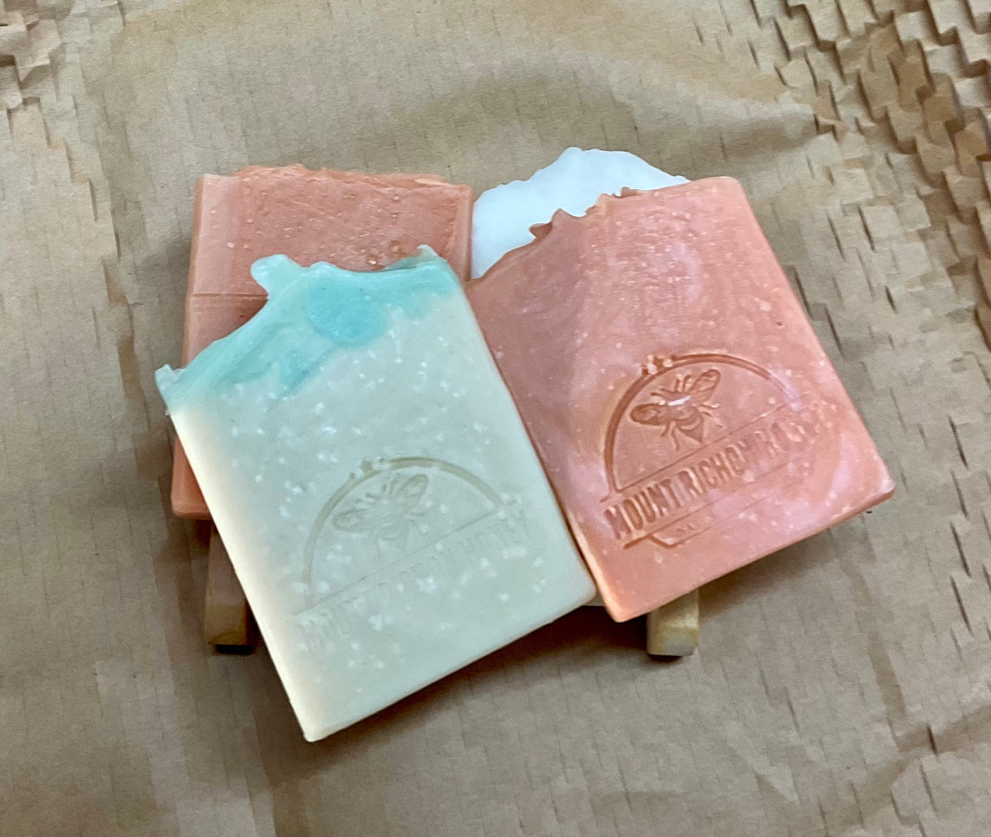 Cold process soap bars made with grass-fed tallow and clays