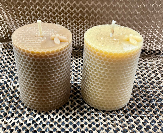 Beeswax Pillar Candle – Honeycomb Design