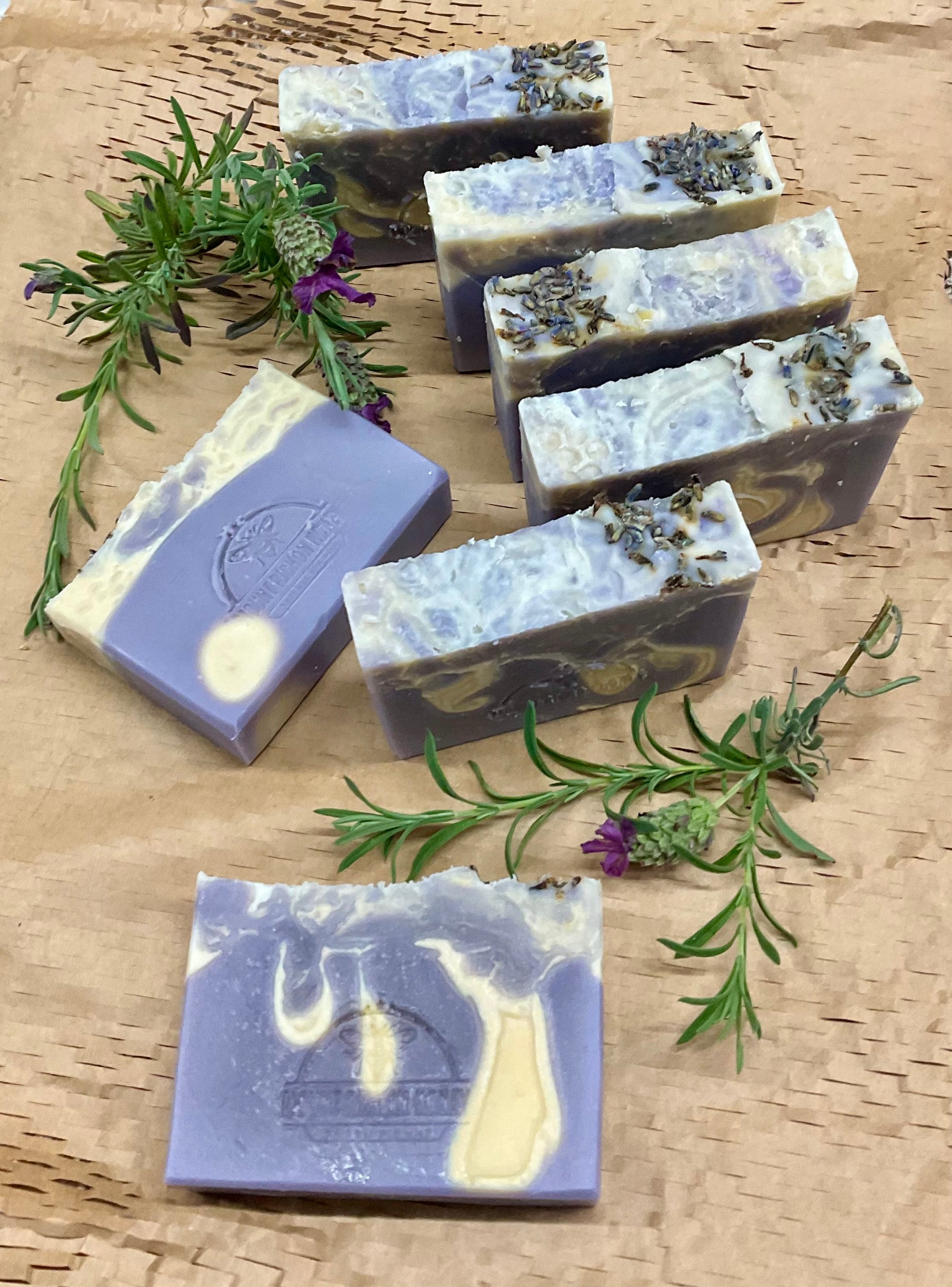 Handmade honey lavender soap with botanicals, styled for Mount Richon Honey