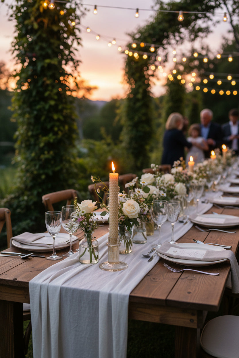 beeswax dinner candle outdoor wedding
