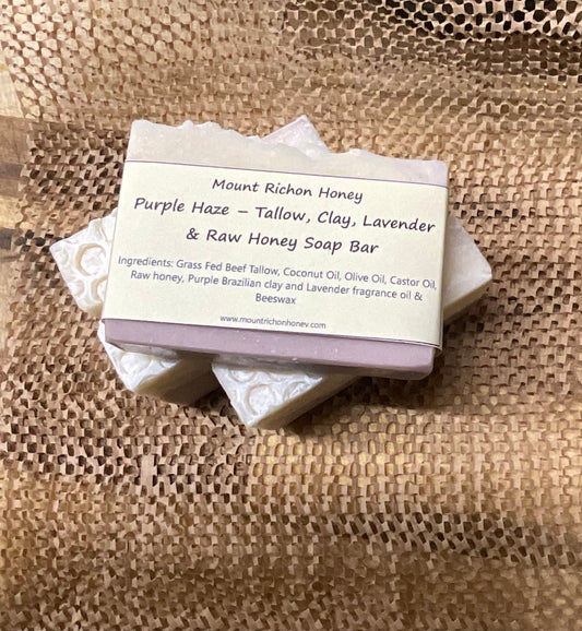 Purple Haze – Tallow, Clay, Lavender & Raw Honey Soap Bar