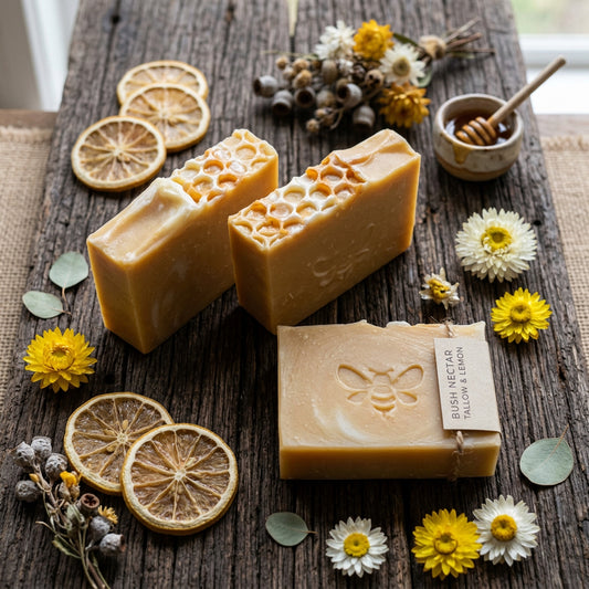 Bush Nectar Soap – Grass Fed Tallow & Honey Soap with Lemon Verbena & Yellow Clay