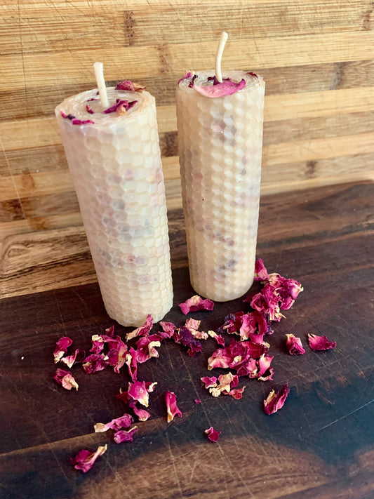 Rose Petal Beeswax Rolled Candles