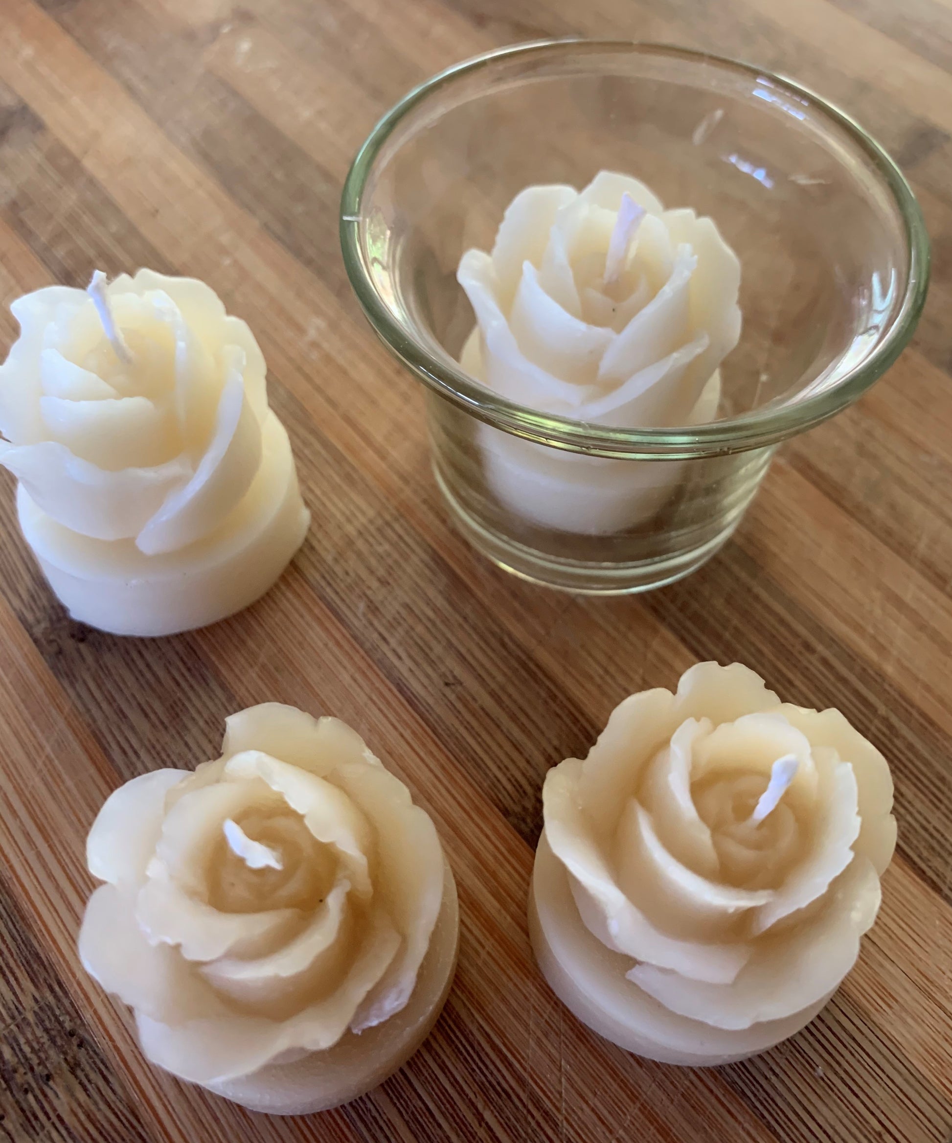 Beeswax Petite Rosebud Votive Candles - hand poured, one at a time - Set of 4