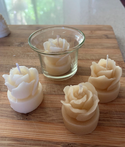 Beeswax Petite Rosebud Votive Candles - hand poured, one at a time - Set of 4