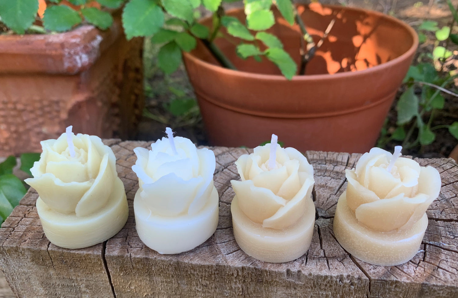 Beeswax Petite Rosebud Votive Candles - hand poured, one at a time - Set of 4