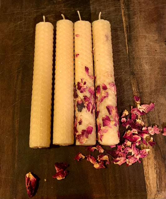 Rose Petal and Natural Rolled Beeswax Candle set